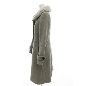 BLUE LABEL CRESTBRIDGE ロングコート フェイクファー付 36 裏地チェック ウール グレー /GV