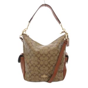 ペニー 2WAY ショルダーバッグ トート シグネチャー キャンバス ペブル レザー 茶 ブラウン ベージュ