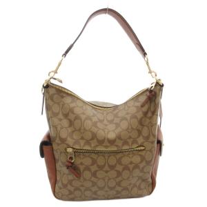 COACH ペニー 2WAY ショルダーバッグ トート シグネチャー キャンバス ペブル レザー 茶 ブラウン ベージュ