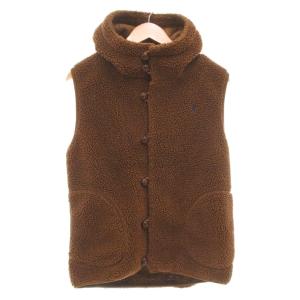 BOA フリース ボア ベスト くるみボタン フード 茶 ブラウン /AE