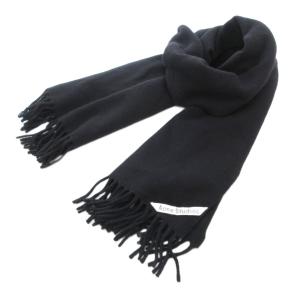 マフラー フリンジ ウール 無地 黒 ブラック /AE