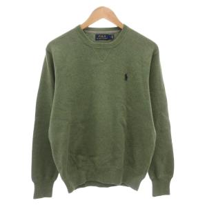 美品 ニット セーター M 長袖 ポニー刺繍 コットン 緑 グリーン /AE