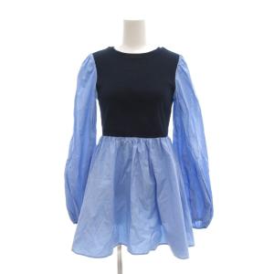 コンビ ランタンスリーブ カットソー シャツ 長袖 紺 ネイビー 水色 ライトブルー /AE