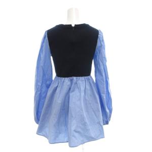 UNITED ARROWS コンビ ランタンスリーブ カットソー シャツ 長袖 紺 ネイビー 水色 ライトブルー /AE