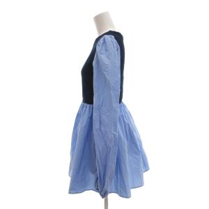 UNITED ARROWS コンビ ランタンスリーブ カットソー シャツ 長袖 紺 ネイビー 水色 ライトブルー /AE