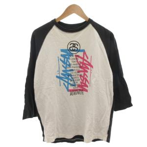 00s Y2K ラグランTシャツ カットソー 七分袖 ワールドツアー ロゴプリント M ホワイト 黒 ブラック