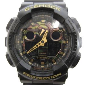 腕時計 クォーツ アナログデジタル カモフラ柄ダイアル 樹脂バンド ブラック GA-100CF-1A9JF