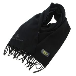 マフラー フリンジ ロゴ刺繍 オーブ ブラック