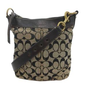 F10402 シグネチャー ショルダーバッグ 斜め掛け クロスボディ キャンバス レザー ベージュ 黒