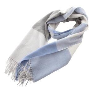 タグ付き マフラー ストール チェック ショッパー付 ウール 青 ブルー グレー /GV