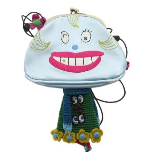 FouFouiLLE ショルダーウォレット 財布 コインケース がま口 ニット ビーズ 水色 ライトブルー