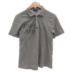 ポロシャツ 半袖 鹿の子 プリントロゴ XL 切替デザイン グレー /GV