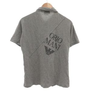 EMPORIO ARMANI ポロシャツ 半袖 鹿の子 プリントロゴ XL 切替デザイン グレー /GV