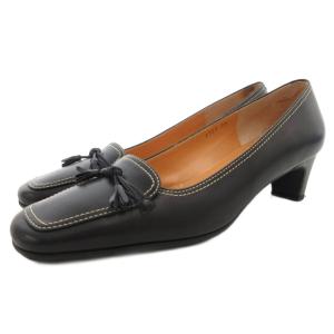 MISS SLENDER パンプス ヒール スクエアトゥ タッセルリボン 23cm 黒 ブラック /GV