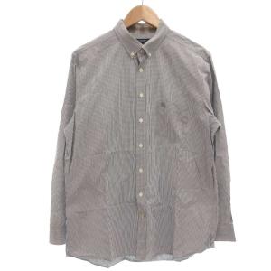 ボタンダウンシャツ 長袖 チェック LL ホース刺繍 グレー 白 ホワイト /GV