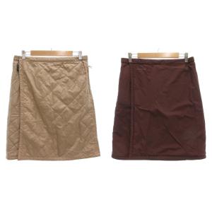 リバーシブル ラップスカート 中綿 ひざ丈 キルティング ナイロン L 茶 ブラウン ベージュ /GV