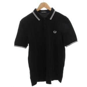 ポロシャツ 半袖 鹿の子 ロゴ刺繍 M 黒 ブラック /FF