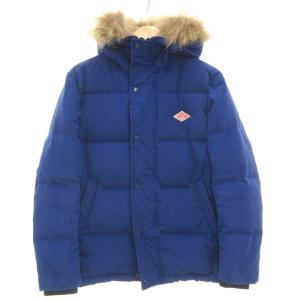 ショートダウンジャケット ラクーンファー付 フード ロゴワッペン ジップアップ 38 青 ブルー JD-8746