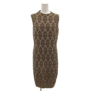 LES 10 ANS ワンピース ノースリーブ 総柄 ラメ ジャガード ひざ丈 M ベージュ /FF