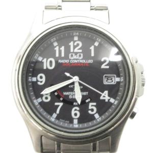 Q&Q 腕時計 HR15 アナログウォッチ 電波ソーラー カレンダー 文字盤ブラック シルバーカラー /AE