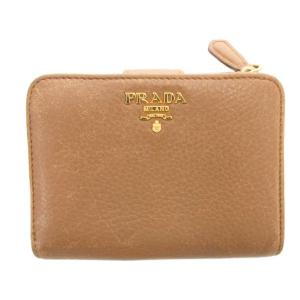 二つ折り財布 ウォレット コンパクト レザー 茶 ブラウン ロゴ金具 /FF