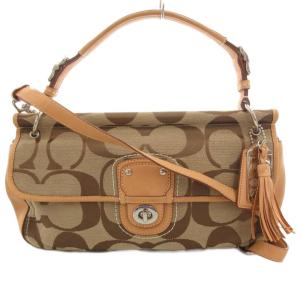 ショルダーバッグ ハンド レザー キャンバス ベージュ シグネチャー ターンロック 2WAY 19033