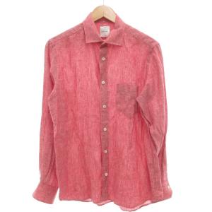 リネンシャツ 長袖 カジュアル カフス裏花柄 L 赤 レッド /GV