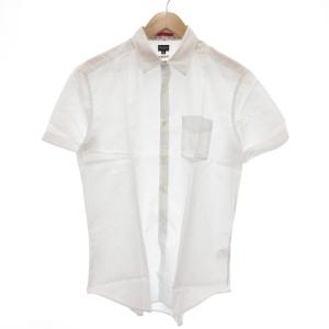 ワイシャツ XL 白 ホワイト系 半袖 ストライプ柄 襟裏花柄 /UO