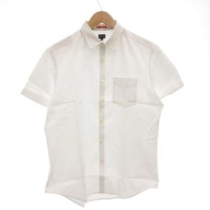 ワイシャツ XL 白 ホワイト 半袖 シャドーブロックチェック柄 襟裏花柄 /UO