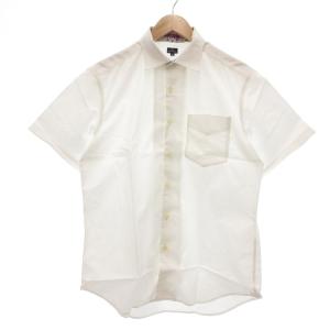 ワイシャツ XL 白 ホワイト 半袖 シャドーストライプ柄 襟裏切替 花柄 /UO