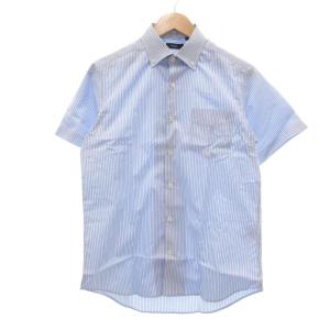 ワイシャツ L 水色 ライトブルー 半袖 ボタンダウン ストライプ柄 /UO