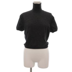 ニット カットソー ウール M グレー系 ハイネック 半袖 ショート丈 /UO