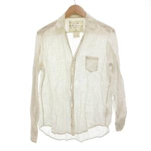 シャツ 麻 リネン S ホワイト系 数字柄 長袖 /UO