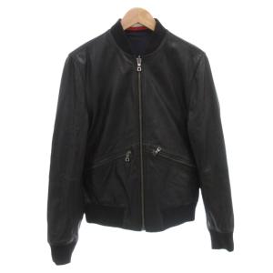 TOMMY HILFIGER リバーシブル ジャケット ブルゾン 革ジャン レザー 44 黒 ブラック 紺 ネイビー ジップアップ /FF