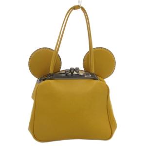COACH ×Disney ミッキー キスロック ハンドバッグ レザー 黄 イエロー がま口 ステッチ 10215