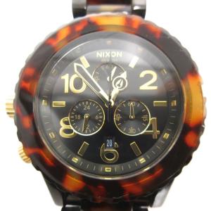 腕時計 クォーツ クロノグラフ べっ甲柄 黒 ブラック 茶 ブラウン 42-20 CHRONO /UO