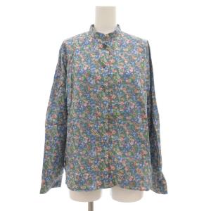 美品 シャツ 38 ブルー系 花柄 長袖 バンドカラー /UO