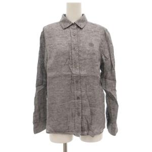 シャツ 麻 リネン 38 グレー系 長袖 レギュラーカラー エンブレム刺繍 /UO