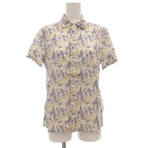 美品 シャツ 38 ホワイト ベージュ系 半袖 小花柄 レギュラーカラー /UO