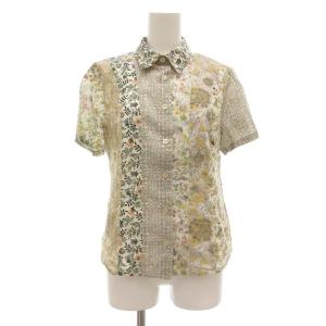 シャツ 38 ホワイト ベージュ系 半袖 花柄 パッチワーク /UO