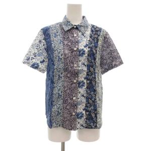 シャツ 38 ブルー系 半袖 切り替えデザイン 花柄 /UO