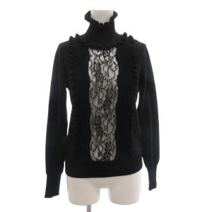 ニット セーター 長袖 タートルネック レース 黒 ブラック /AE