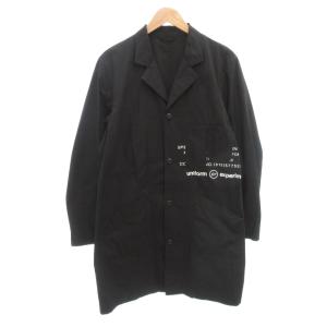 19SS UEN MIL COAT ミリタリーコート 黒 ブラック プリント バイカラー ひざ丈 /FF