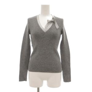 ニット カットソー アンゴラ混 長袖 Vネック リボン ラメ I40 グレー /UO