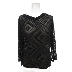 カットソー ロンT 46 黒 ブラック 総柄 Vネック ベロア シアー 長袖 /FF