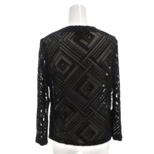 FENDI カットソー ロンT 46 黒 ブラック 総柄 Vネック ベロア シアー 長袖 /FF