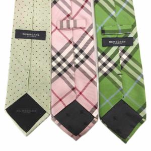 BURBERRY LONDON ネクタイ 3点セット まとめ 絹 シルク グリーン ピンク チェック柄 ドット柄 /UO
