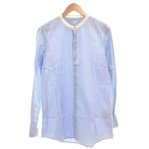 シャツ XL ライトブルー ホワイト ストライプ柄 バンドカラー 長袖 /UO