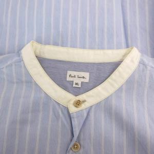 PAUL SMITH シャツ XL ライトブルー ホワイト ストライプ柄 バンドカラー 長袖 /UO