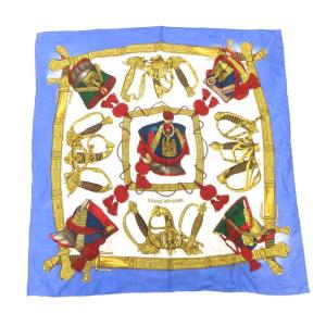 カレ90 GRAND UNIFORME スカーフ 総柄 絹 シルク ブルー /FF